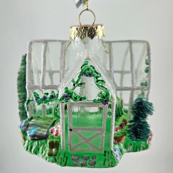 Robert Stanley greenhouse w bottle brush tree Glass Christmas Ornament - Picture 1 of 4
